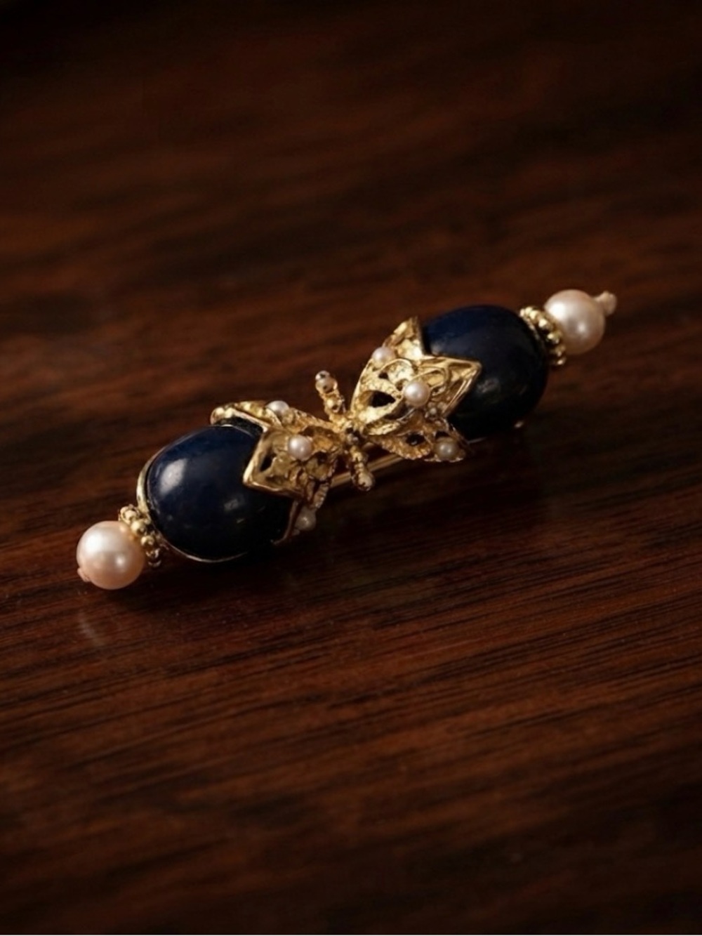 Elegant Vintage St John’s Gold and Blue Brooch